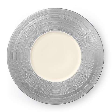 Manhattan: Talerz porcelanowy srebrno-biały z szerokim rantem 32x3,7 cm
