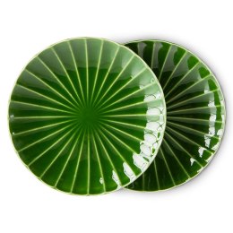 Kolekcja EMERALDS: ceramiczny talerz zielony żebrowany (set 2 szt.)