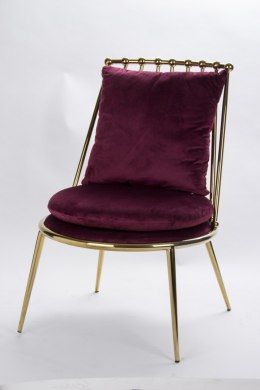 Krzesło metalowe złote z poduszką GATSBY bordowe