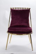 Krzesło metalowe złote z poduszką GATSBY bordowe
