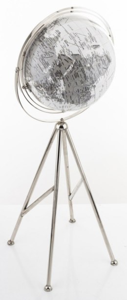 Globus dekoracyjny na metalowym trójnogu biało-srebrny