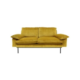 Sofa Retro 2-osobowa aksamitna w kolorze brunatno-żółtym
