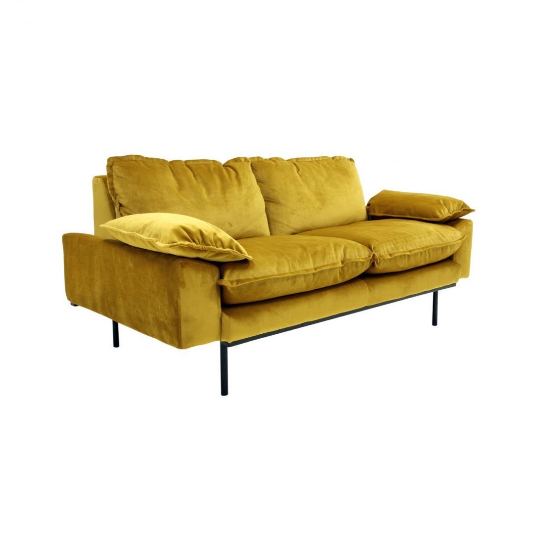 Sofa Retro 2-osobowa aksamitna w kolorze brunatno-żółtym