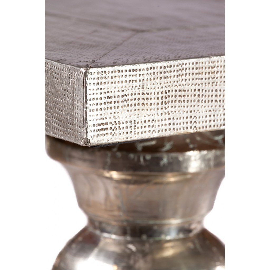 Stół Filippe obity metalem srebrny 190x95 cm