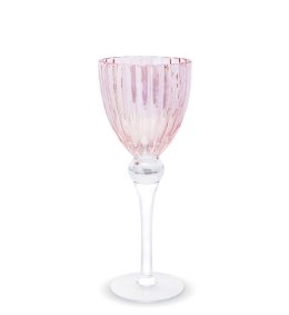 Świecznik szklany na nóżce różowy S