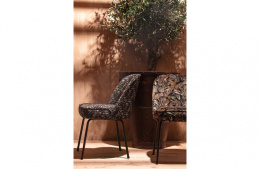 Krzesło aksamitne do jadalni czarne w kwiaty VOGUE