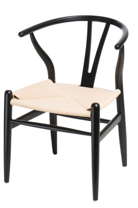 Krzesło drewniane z plecionym siedziskiem WICKER insp. WISHBONE czarno-naturalne