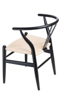 Krzesło drewniane z plecionym siedziskiem WICKER insp. WISHBONE czarno-naturalne