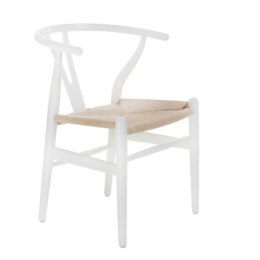 Krzesło drewniane z plecionym siedziskiem WICKER insp. WISHBONE białe