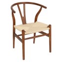 Krzesło drewniane z plecionym siedziskiem WICKER insp. WISHBONE brązowe