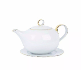 Dzbanek do herbaty biały ze złotym rantem 1200 ml