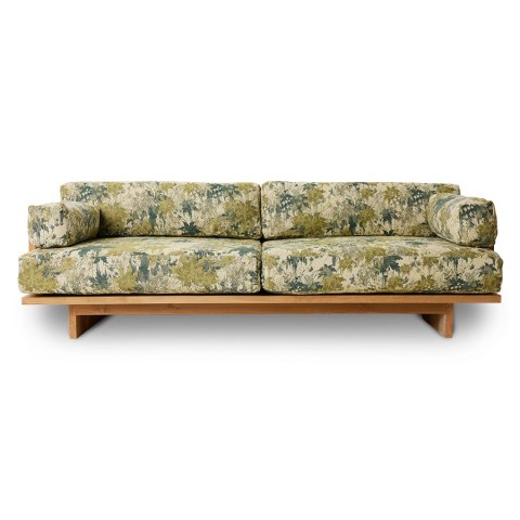 Sofa OUTDOOR z drewna tekowego z poduchami botanical