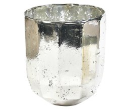 Lampion szklany żłobiony srebrny błyszczący Barok old 1B S