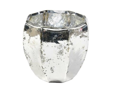 Lampion szklany pękaty żłobiony srebrny błyszczący Barok old 2B S