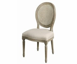 Krzesło dębowo-rattanowe z lnianym obiciem jasny beż Classic