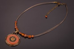 Naszyjnik MEDALION BURSZTYNOWY Biżuteria indyjska