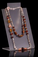 Naszyjnik sznurkowy z koralikami BRĄZ I BIEL Biżuteria indyjska