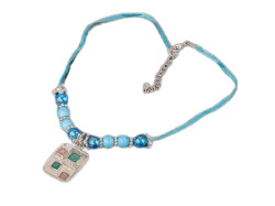 Naszyjnik błękitny WISIOREK KWADRATY Biżuteria indyjska