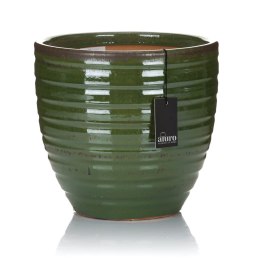 Doniczka/osłonka ceramiczna w prążki zielona MISANO M