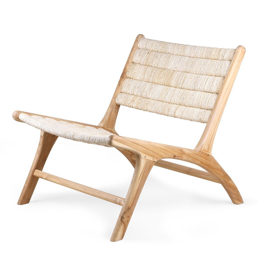 Fotel z drewna tekowego i plecionej abaki