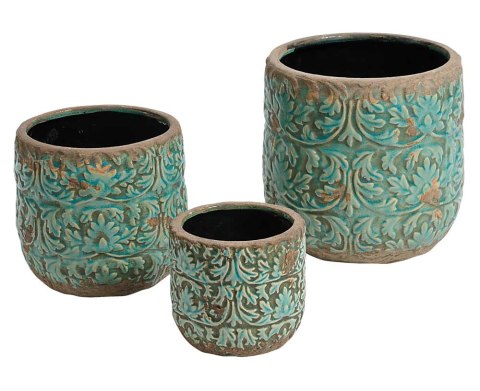 Donica ceramiczna we wzory turkusowa prosta Azzurro Old A