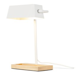 Lampka biurkowa z drewnianą podstawą CAMBRIDGE biała