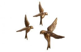 Zestaw trzech metalowych ptaków antyczny mosiądz