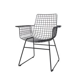 Krzesło metalowe WIRE czarne z podłokietnikami