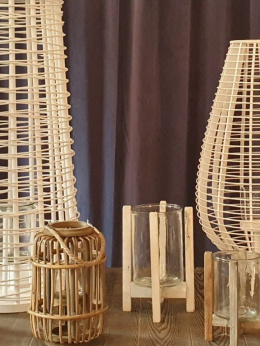 Lampion drewniany z uchwytem Etno