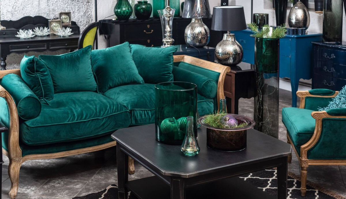 Sofa ludwikowska na nóżkach malachit zielona Classic