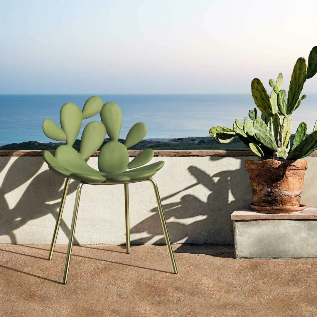 Krzesło designerskie kaktus FILICUDI (set 2 szt.) zielono-złote
