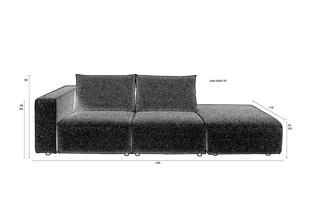 Sofa ogrodowa BREEZE 3-osobowa lewa antracyt